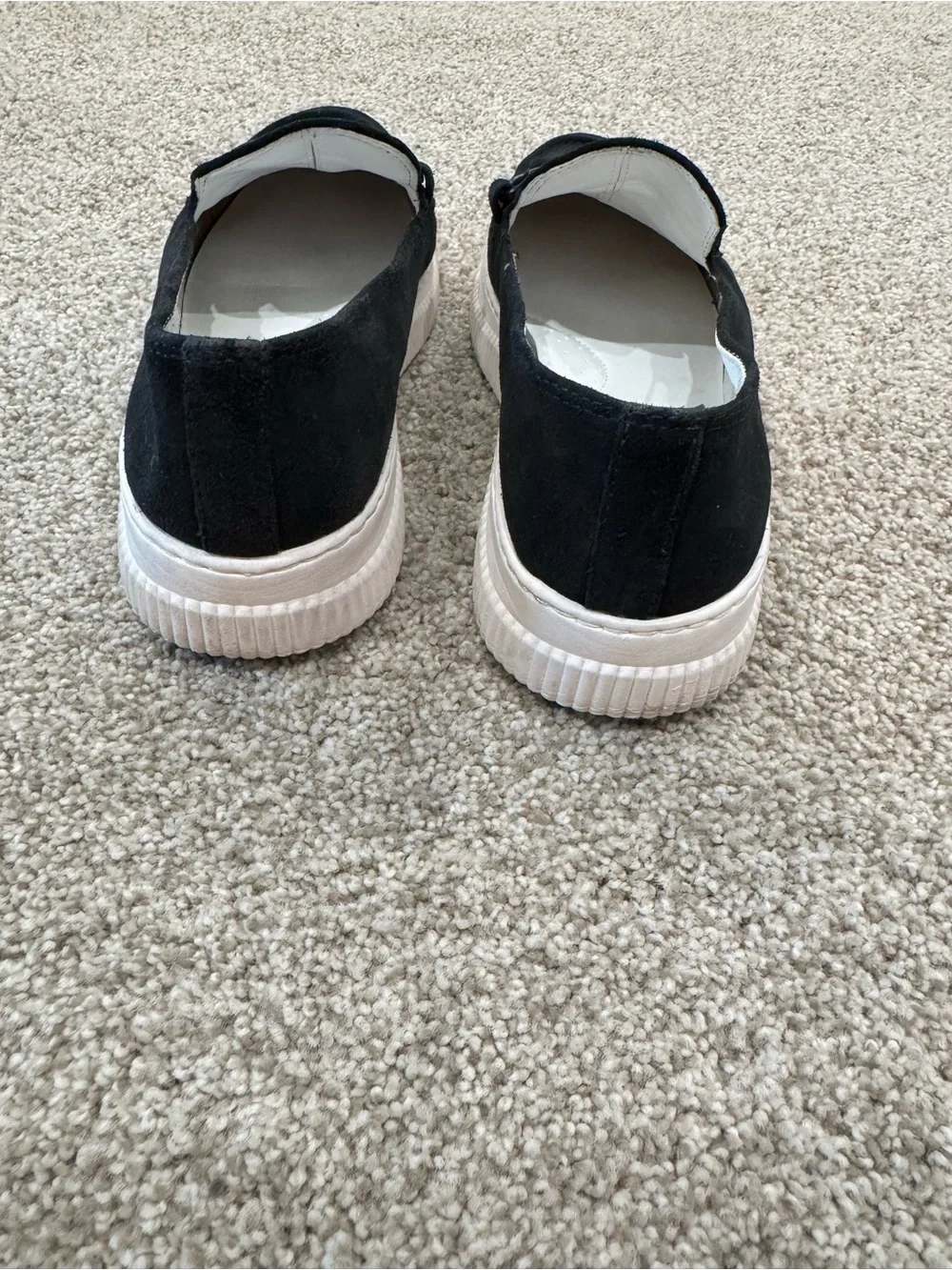 Sofft Black Suede Slip-On Loafer with White Platform Sole